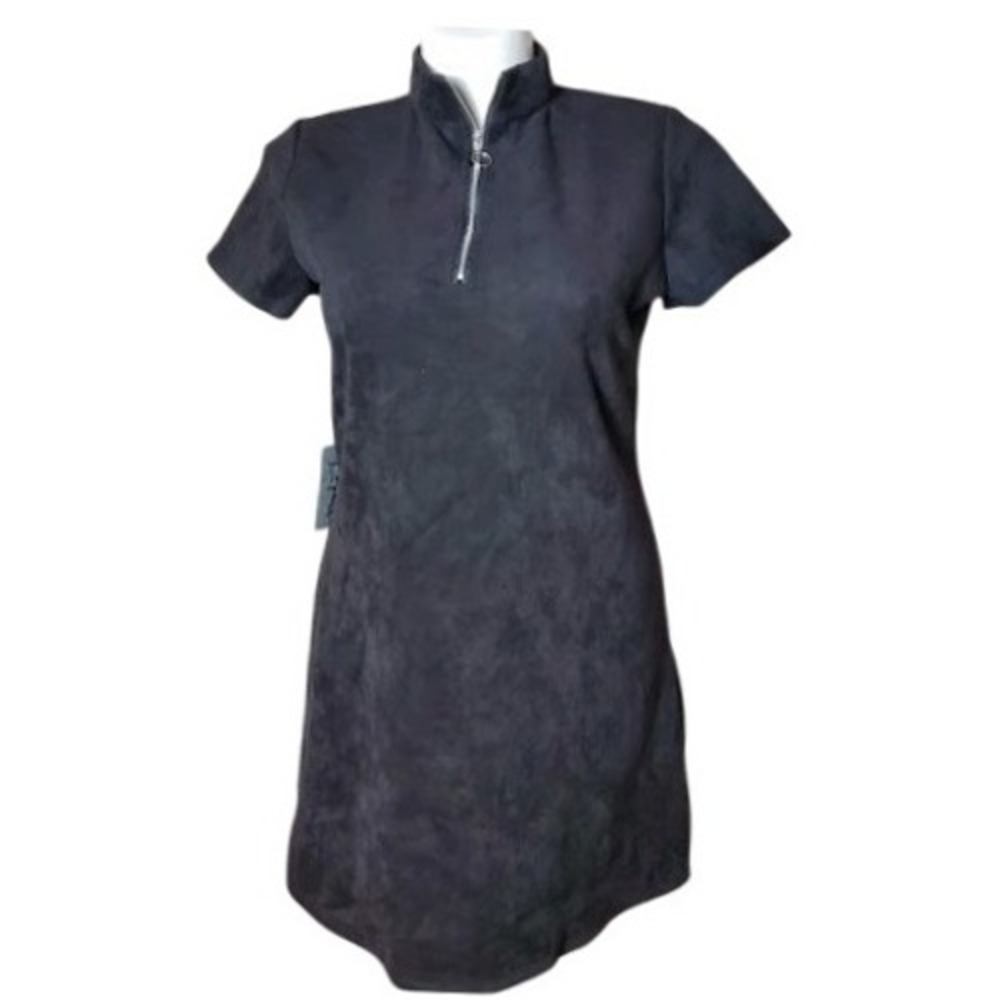 PLUS 1X NWT J is FOR JUSTIFY Black Faux Suede Mock Neck Zip Dress short sleeve A